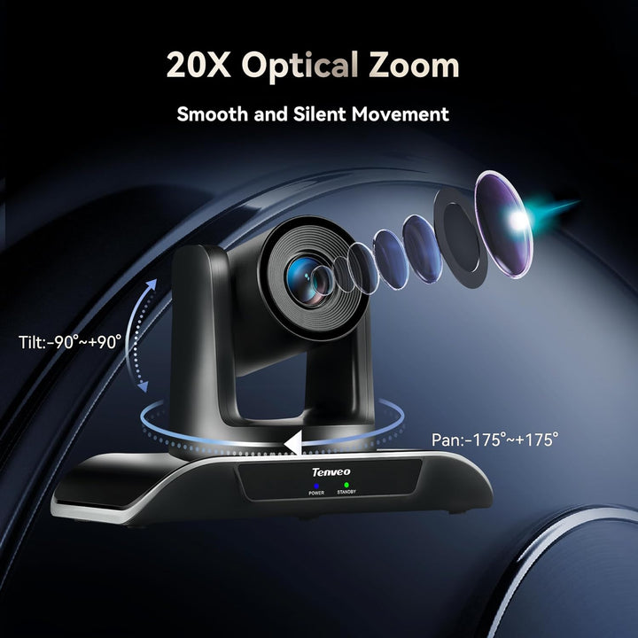 Tenveo PTZ Kamera 20x optischer Zoom Konferenzkamera, 1080p HD Kamera für Skype/Zoom Videokonferenze