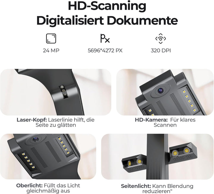 CZUR ET24 Pro Dokumentenscanner 24MP, Professioneller Buchscannermit HDMI, Scanner bis zu A3, mit La