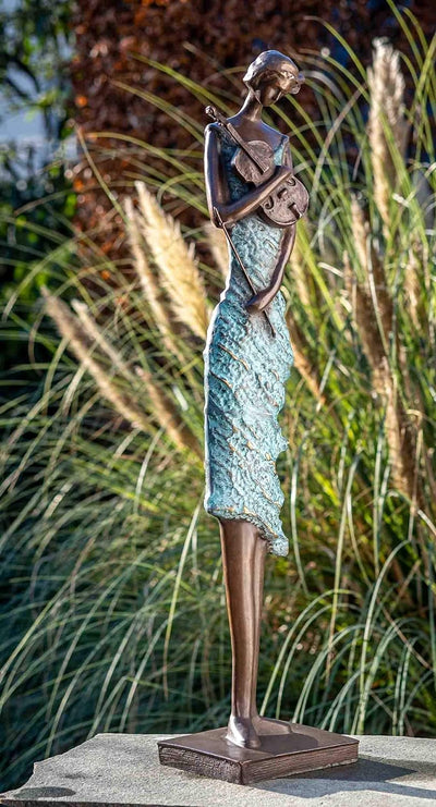 IDYL Bronze-Skulptur Violinistin | 98x20x15 cm | Moderne Bronze-Figur handgefertigt | Gartenskulptur