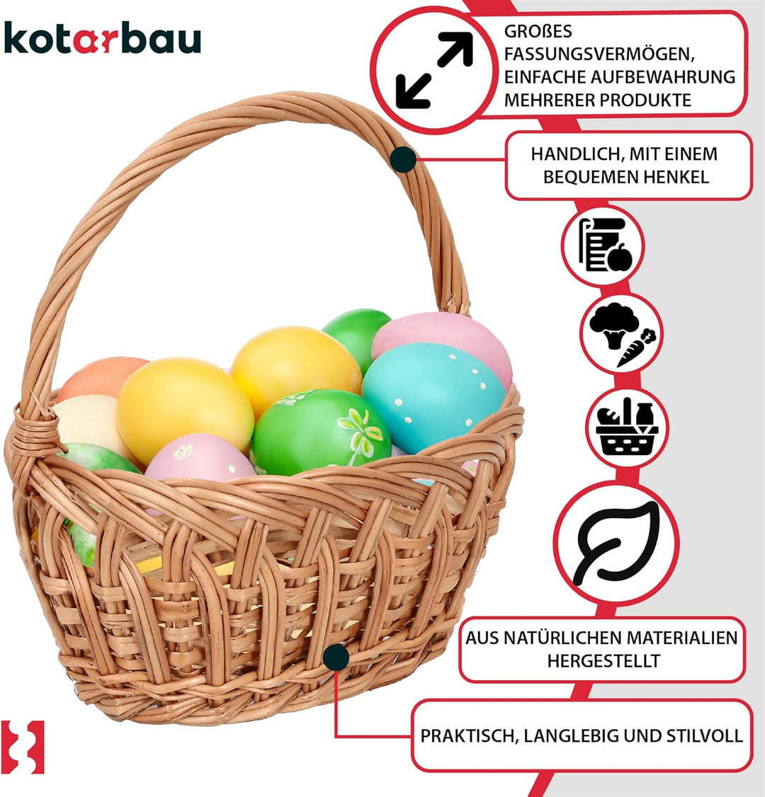 KOTARBAU® Weidenkorb mit Henkel Kinder Osterkorb mit Henkel Klein Rund 230 x 200 mm Osterkorb Weide