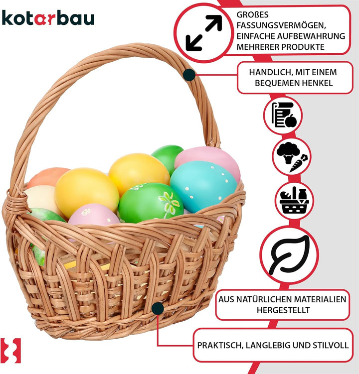 KOTARBAU® Weidenkorb mit Henkel Kinder Osterkorb mit Henkel Klein Rund 230 x 200 mm Osterkorb Weide