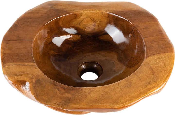 45 cm rundes Teakholz Waschbecken in braun von WOHNFREUDEN - Mit Unikat Auswahl Auswahl des Unikats