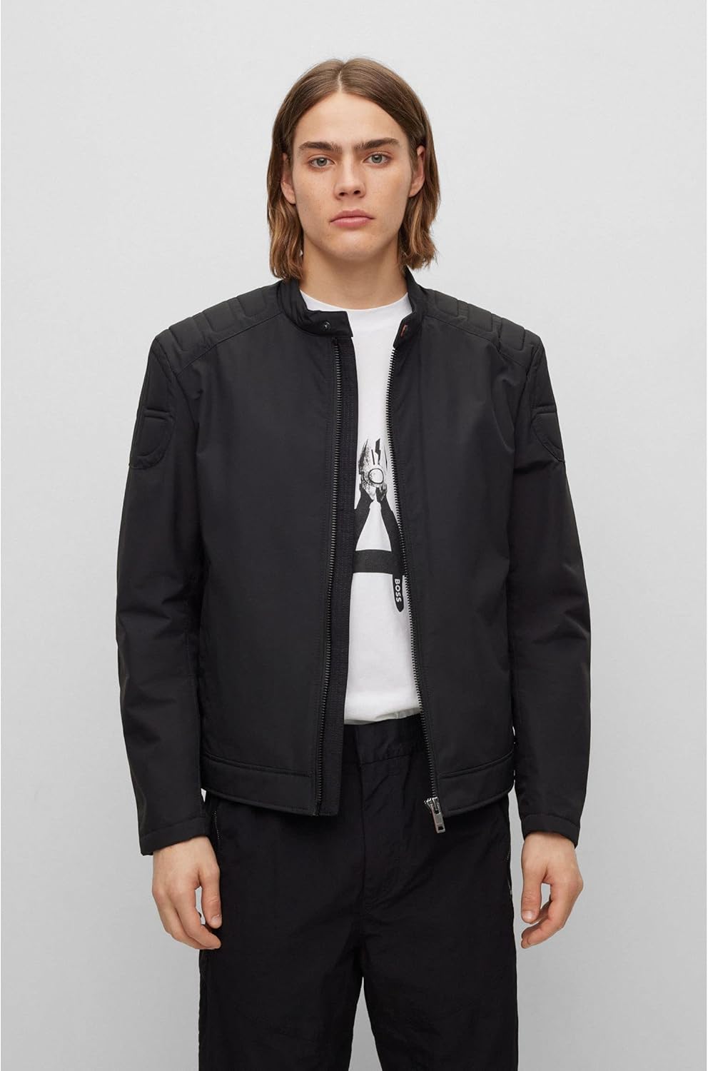 BOSS Herren Ocasey Slim-Fit Bikerjacke aus wasserabweisendem Canvas 54 Black1, 54 Black1