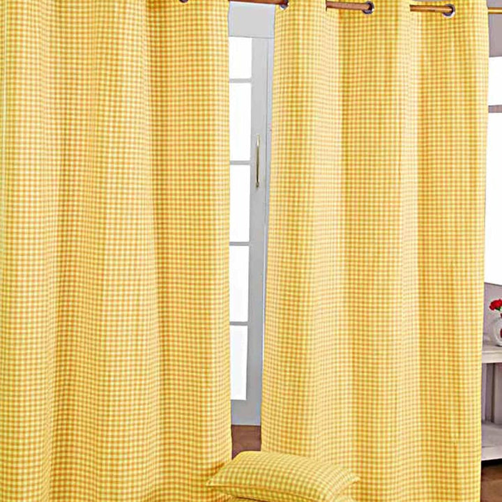 HOMESCAPES handgewobener Vorhang Ösenvorhang Dekoschal Gingham im 2er Set, 137 x 228 cm, 100% Reine