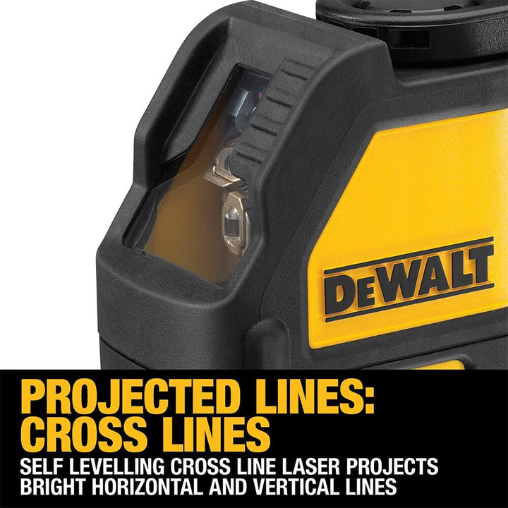 DEWALT Kreuzlinien-Laser (selbstnivellierend, horizontale und vertikale Laserlinien, Laserfarbe Rot,