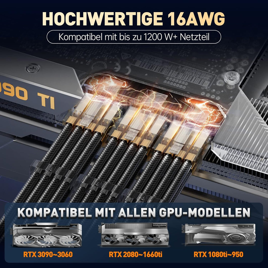 AsiaHorse PSU Cable Extension for Power Supply with Transparent Plug and Cable Combs 24 Pin/2 x 8 Pi