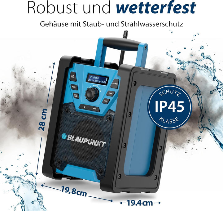 Blaupunkt BSR 300 Baustellenradio mit Akku – Tragbares Radio mit Bluetooth 5.3 robust (AUX-IN, 10 Wa