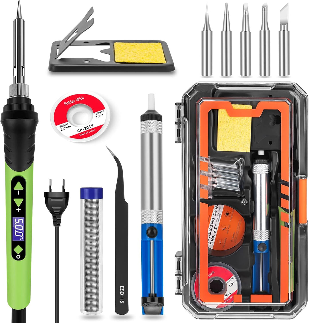 Lötkolben, 90W Lötset, LCD-12-in-1-Lötwerkzeug, einstellbare Temperatur 200–500 °C, mit 5 * austausc