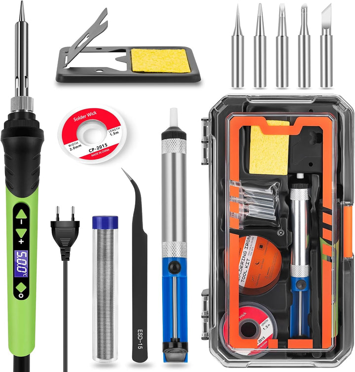 Lötkolben, 90W Lötset, LCD-12-in-1-Lötwerkzeug, einstellbare Temperatur 200–500 °C, mit 5 * austausc