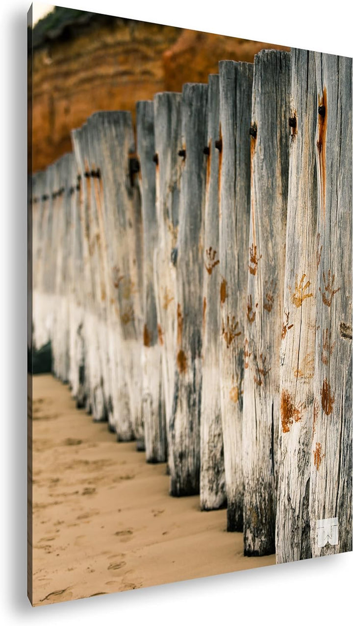 deyoli Wellenbrecher am Strand Format: 80x60 als Leinwandbild, Motiv fertig gerahmt auf Echtholzrahm