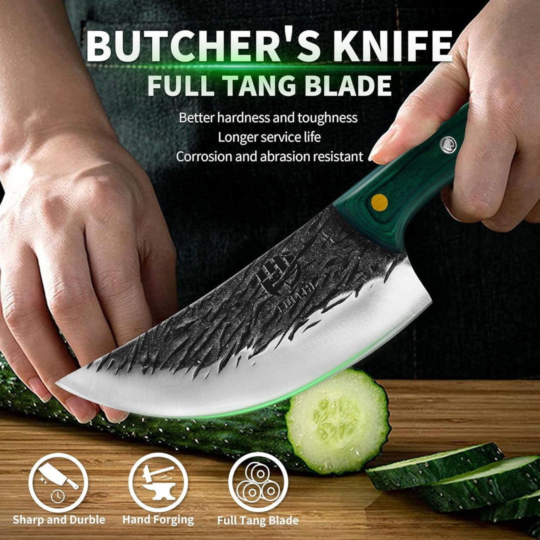 FULLHI Multi-color Holzgriff Full Tang Heavy Meat Cleaver mit Scheide, High Carbon Steel Chef Fleisc