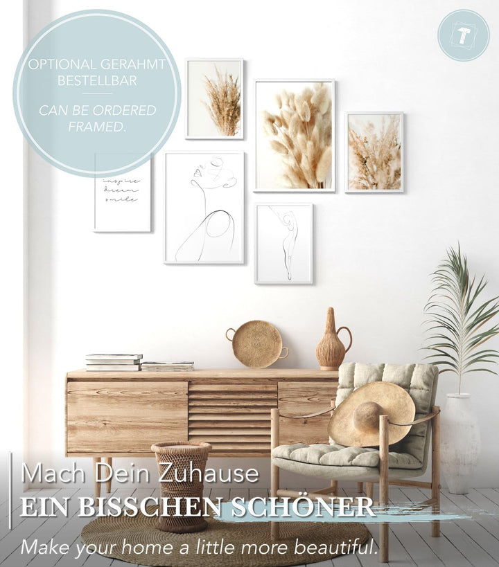 Papierschmiede® XL Mood Poster Set Pampas Woman, Deko Bilder Wohnzimmer, 2x DIN A2 (ca. 59x42) und 4