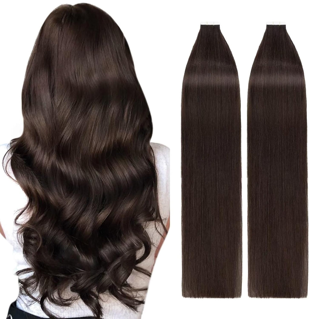 TESS Tape Extensions Echthaar Braun 40 Stück 45 cm Haarverlängerungen Remy Human Hair günstig 100 g