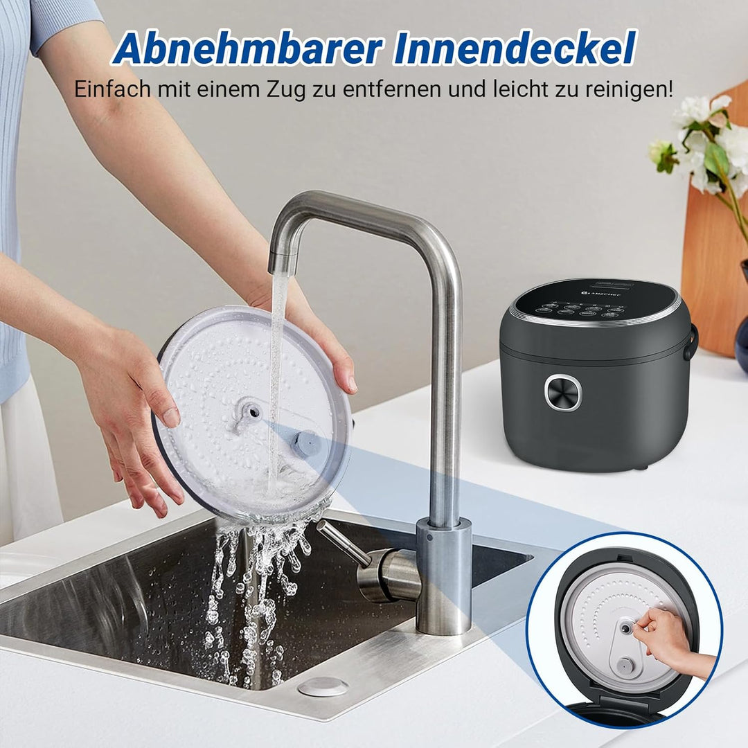 AMZCHEF Reiskocher 4L Mini Reiskocher für 5 Personen, 8 Tassen (ungekocht), 860W elektrischer Reisko