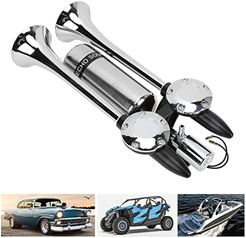 Lufthupe für LKW, 12V/24V 300dB Dual Trompete Super Loud Train Hupe Kit, Chrom-Zink-Autohupe für All