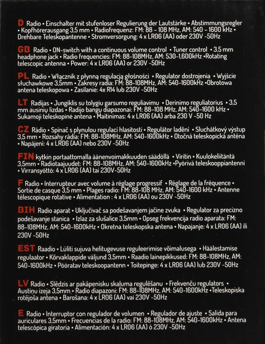 Tragbares Stereo Radio mit AUX IN und Kopfhöreranschluss Küchenradio (Schwarz), Schwarz