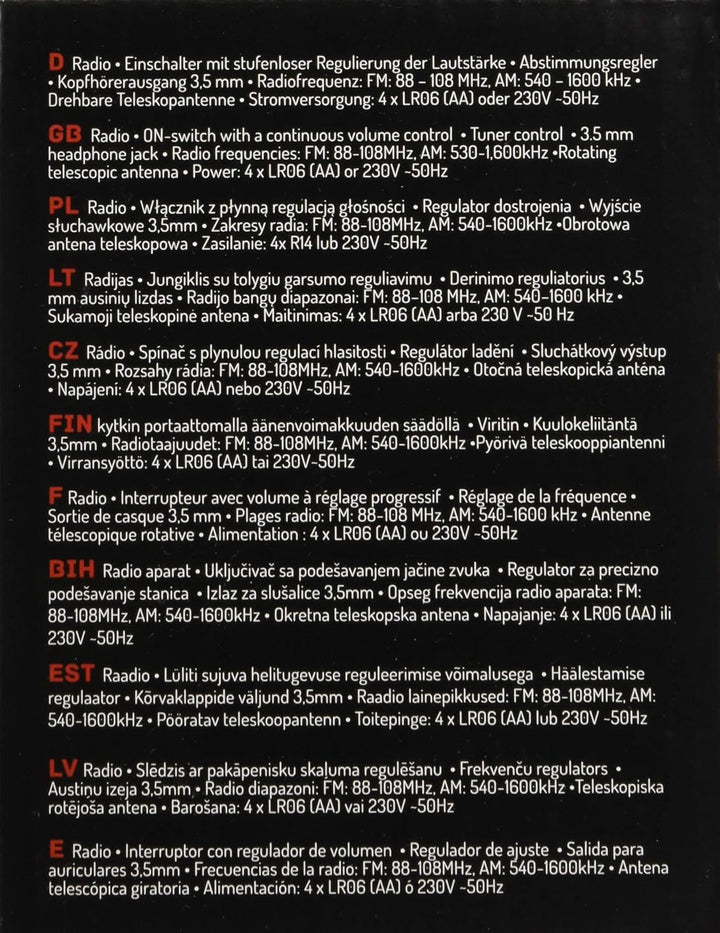 Tragbares Stereo Radio mit AUX IN und Kopfhöreranschluss Küchenradio (Schwarz), Schwarz