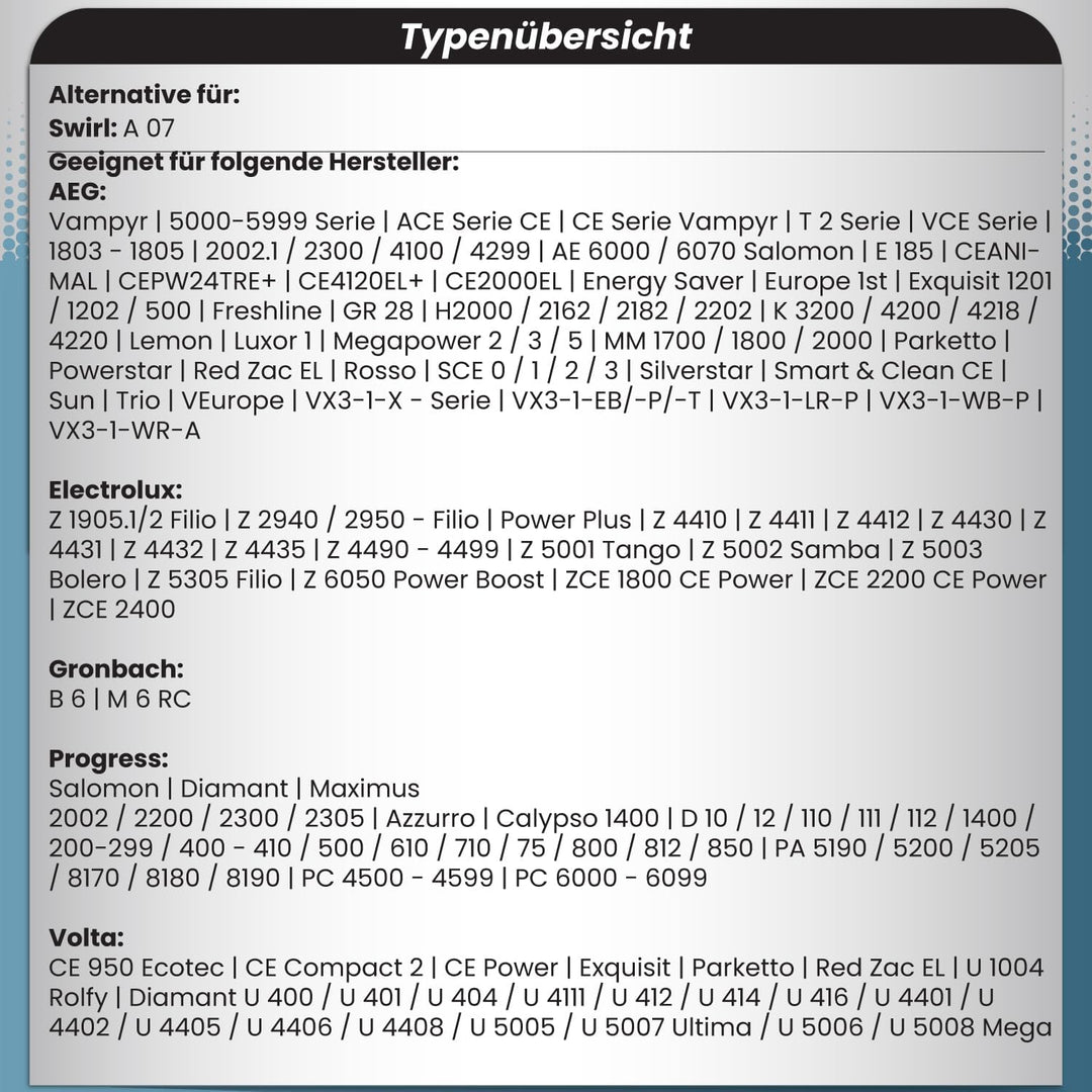 McFilter | 20 Staubsaugerbeutel geeignet für Swirl A07 | für AEG, Electrolux | A 07 | 5-lagiger Stau
