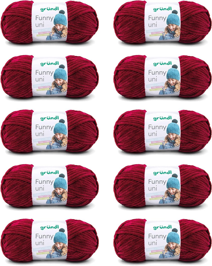 Gründl Funny uni Strick- & Häkelgarn (samtartiges Chenille-Garn aus 100% Polyester, 10 x 100 g / 120