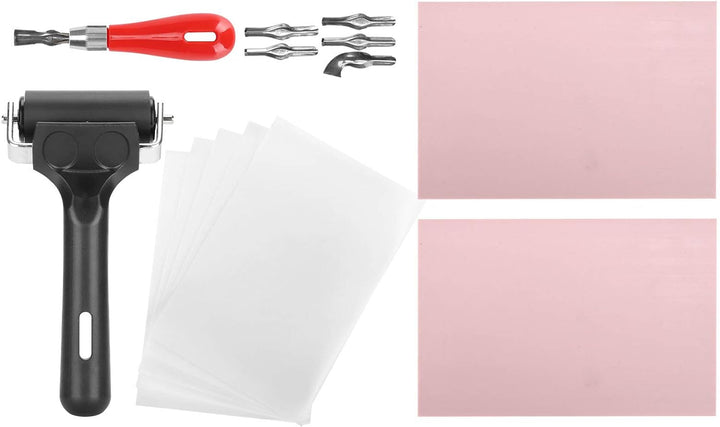 Blockdruck Starter Tool Kit mit Linoleum Schneidwerkzeug, Transparentpapier, Gummiblock, Brayer Roll
