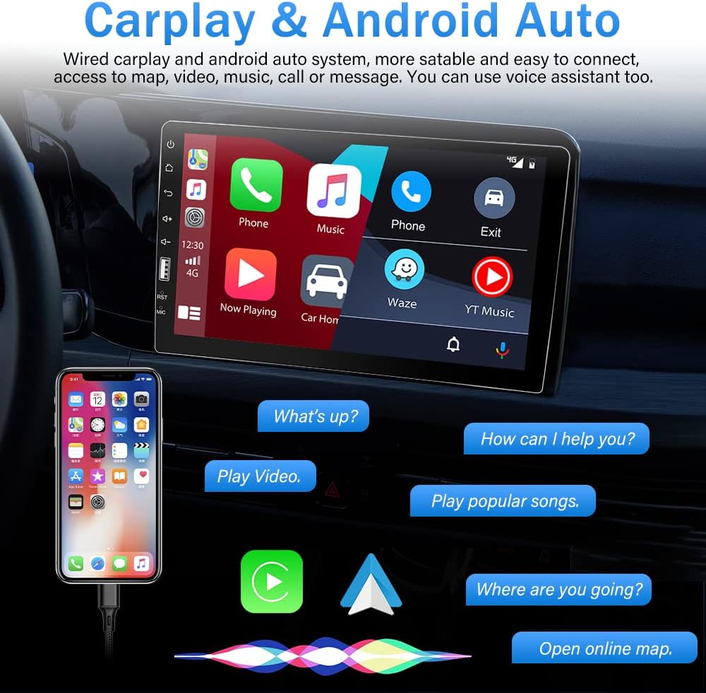 Autoradio 1 Din mit Apple Carplay und Android Auto, Hikity 9 Zoll Bildschirm Touchscreen Autoradio B