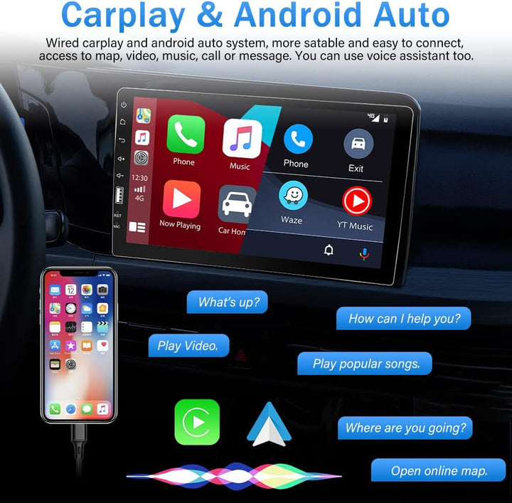 Autoradio 1 Din mit Apple Carplay und Android Auto, Hikity 9 Zoll Bildschirm Touchscreen Autoradio B