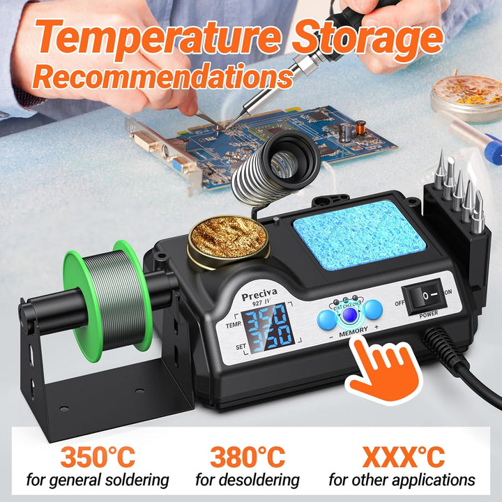Lötstation, Preciva 927 IV 60W Lötkolben mit 2 helfenden Hände und Lupe Displayanzeige, Temperatur e
