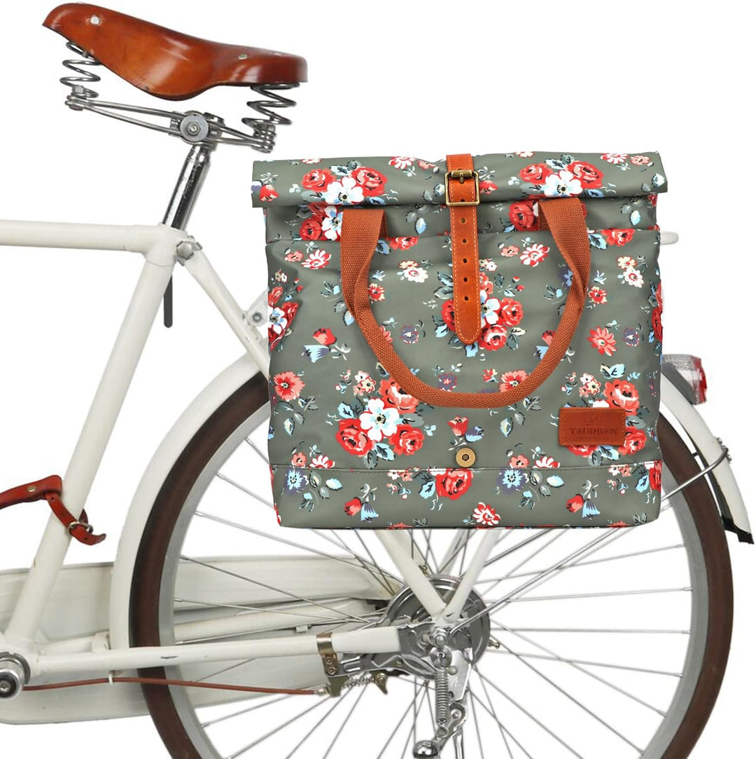 Tourbon Damen Fahrradtasche Shopper Wasserdicht Canvas Fahrradtaschen für Heckträger Handtasche für