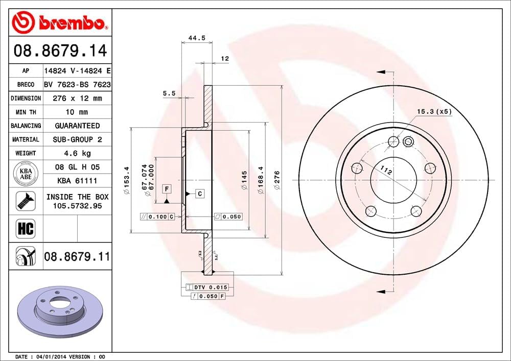Brembo 08.8679.11 COATED DISC LINE Bremsscheibe - Paar