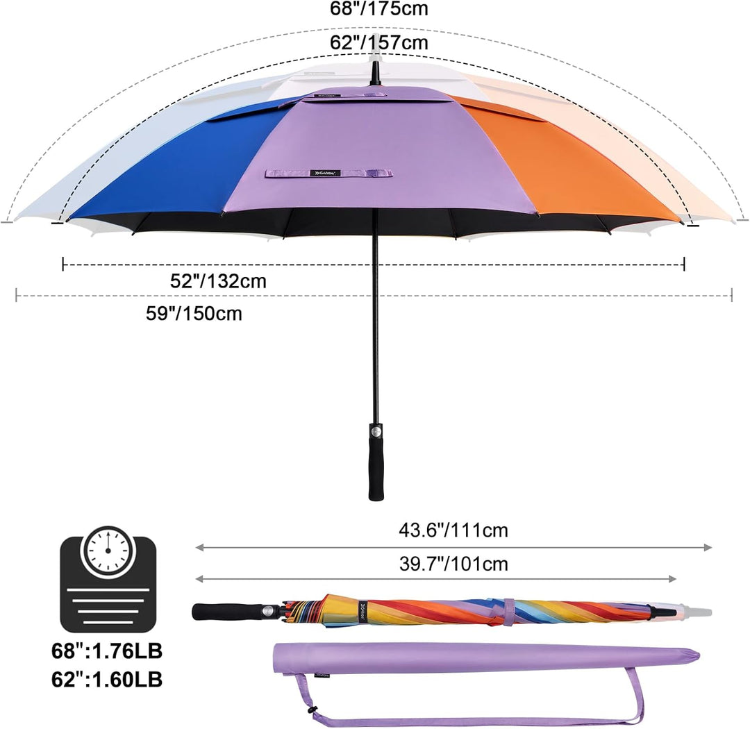 G4Free 62 Zoll Golfschirm mit UV-Schutz, automatisch zu öffnen, belüftet, Doppeldach, übergross, ext