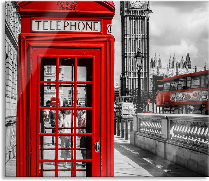 Telefonzelle London Herdabdeckplatte & Spritzschutz aus Echtglas | Für Herd-Kochfelder | 60x52 cm
