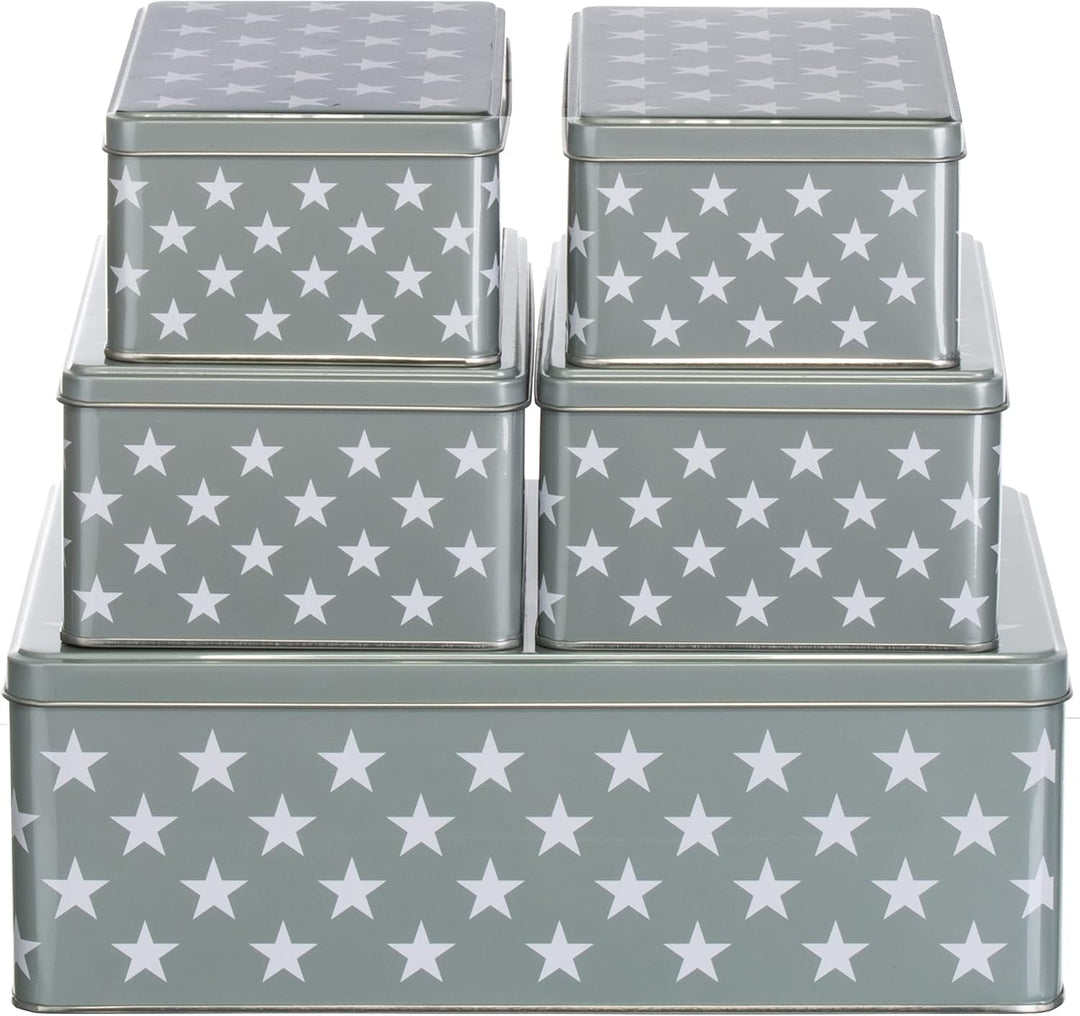 Brandsseller 5er Set Keksdose rechteckig Weihnachtsdose Plätzchendose Gebäckdose Metall Sterne 5er S