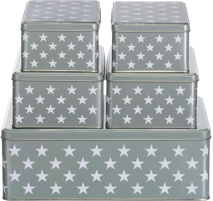 Brandsseller 5er Set Keksdose rechteckig Weihnachtsdose Plätzchendose Gebäckdose Metall Sterne 5er S