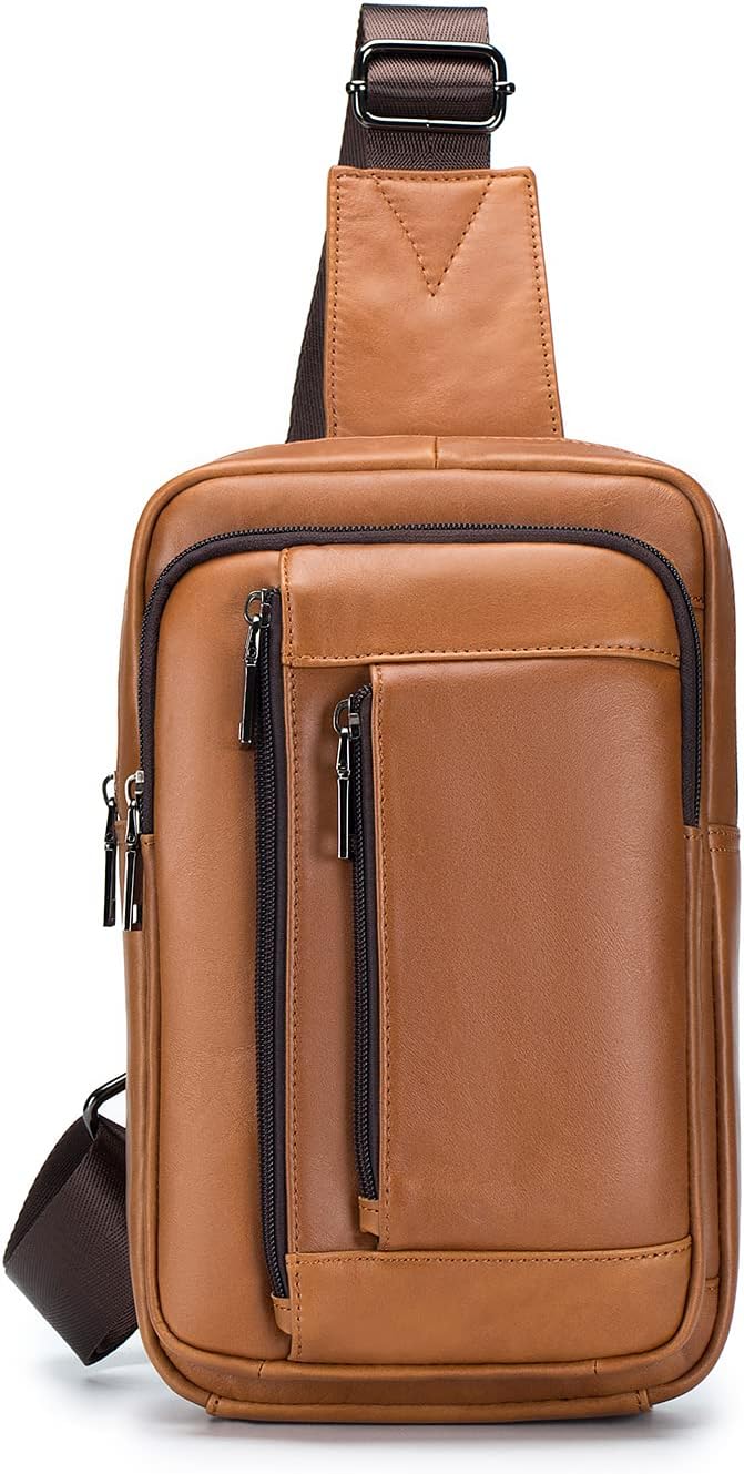 LOONGYOON Neue Herren Leder Umhängetasche Retro Casual Vertikale Tasche Business Travel Multi Zipper