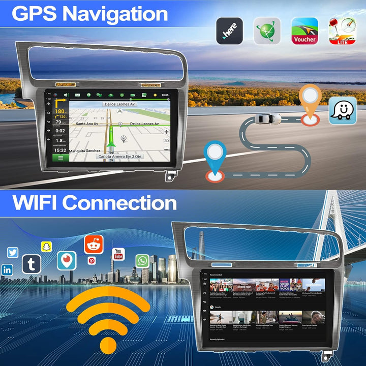 CAMECHO Android 11 Autoradio für VW Golf 7 2013 2014 2015 2016 2017 2018,Doppel Din Radio 10 Zoll Bi