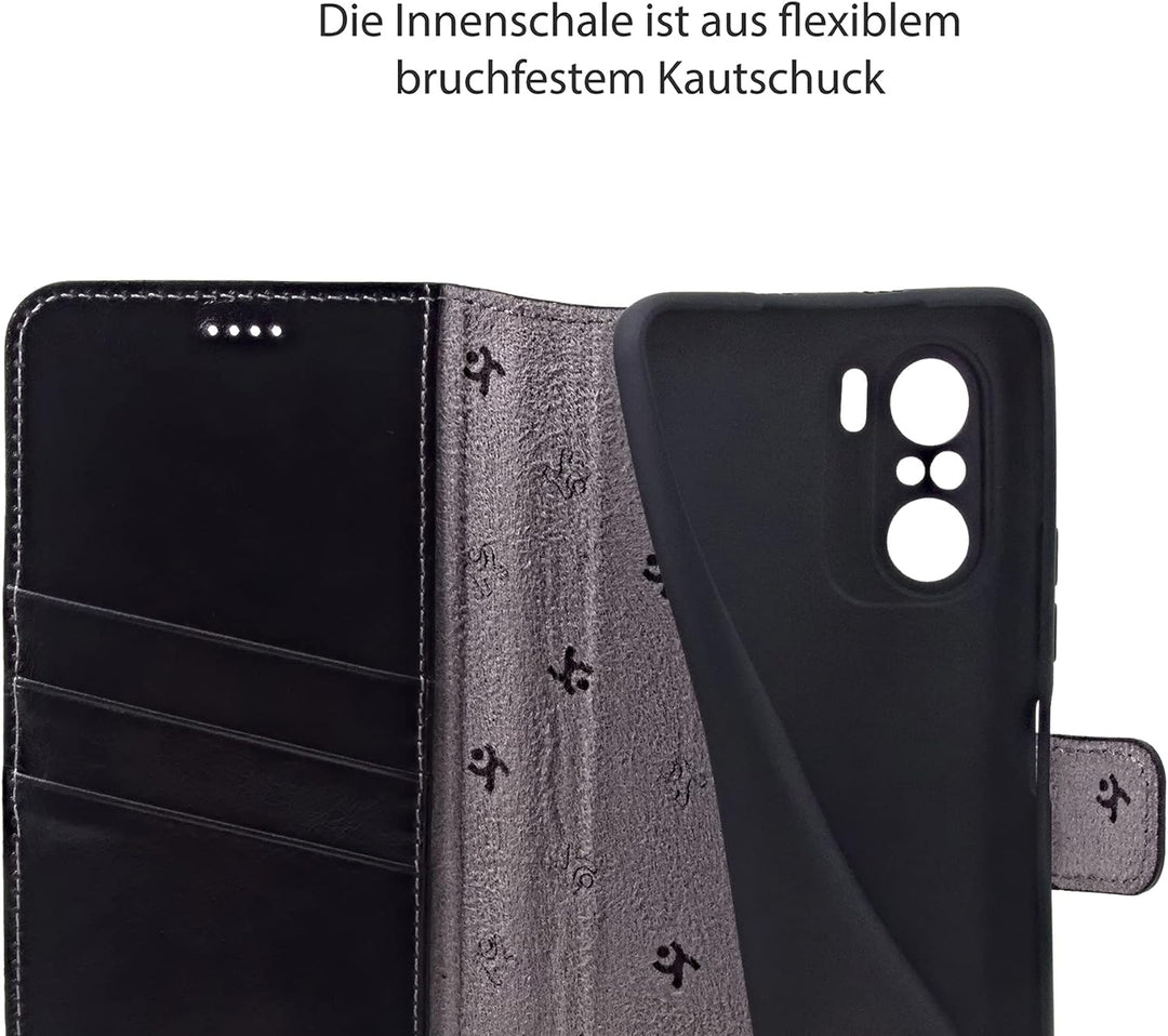 Suncase Book-Style Hülle kompatibel mit Xiaomi Poco F3 Leder Tasche (Slim-Fit) Lederhülle Handytasch