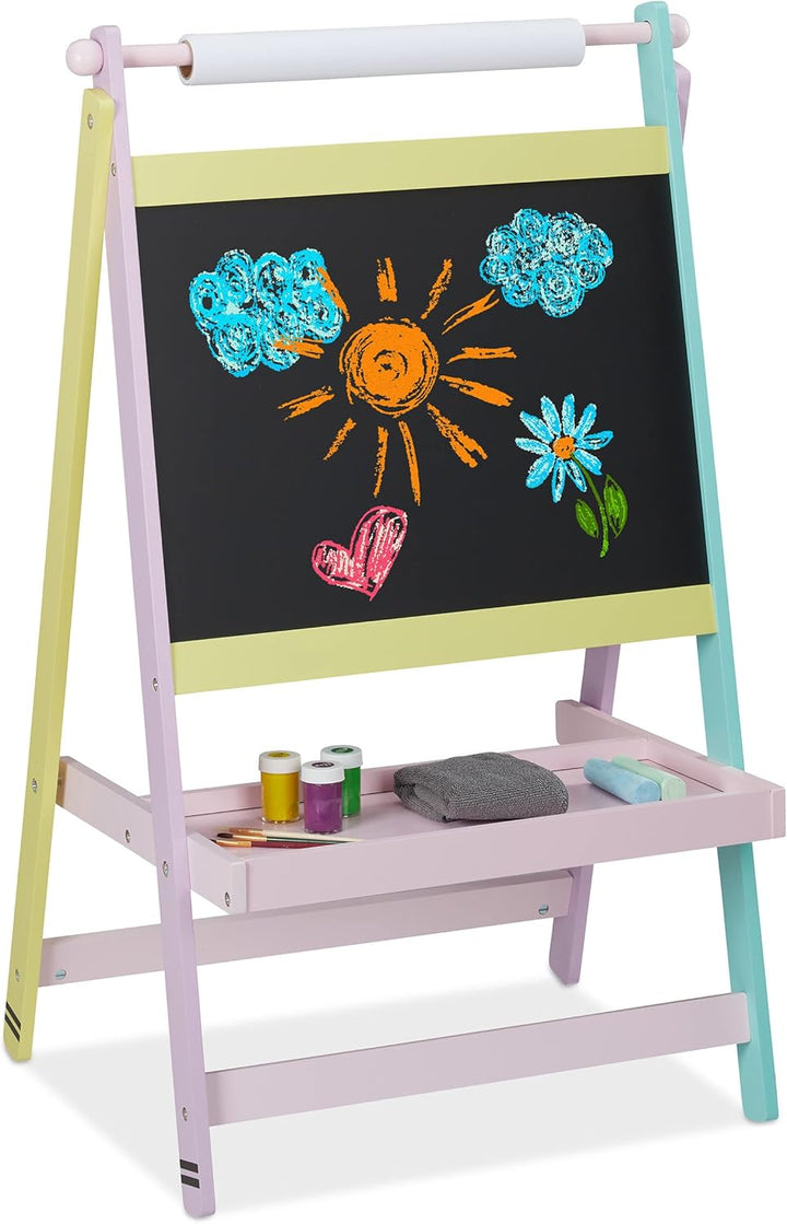 Relaxdays Kindertafel, 2 in 1, mit Papierrolle, Malen, Zeichnen, Kreidetafel Kinder, freistehend, HB