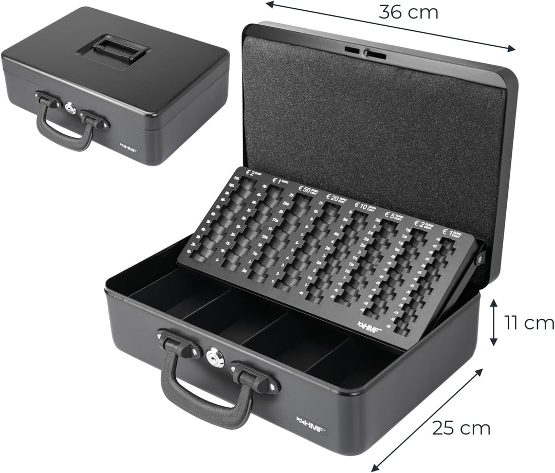 HMF 22037-02 Geldkassette Geldzählkassette 2 Tragegriffe, 36 x 25 x 11 cm, schwarz, Schwarz