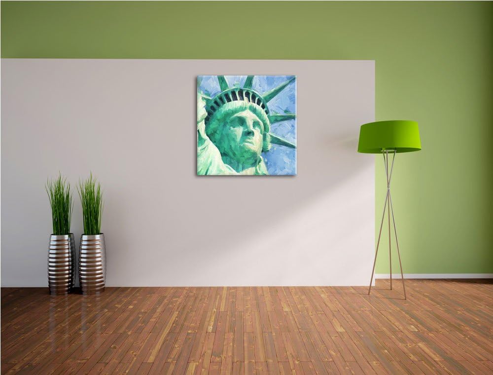 Freiheitsstatue Zeichnung, Format: 70x70 auf Leinwand, XXL riesige Bilder fertig gerahmt mit Keilrah