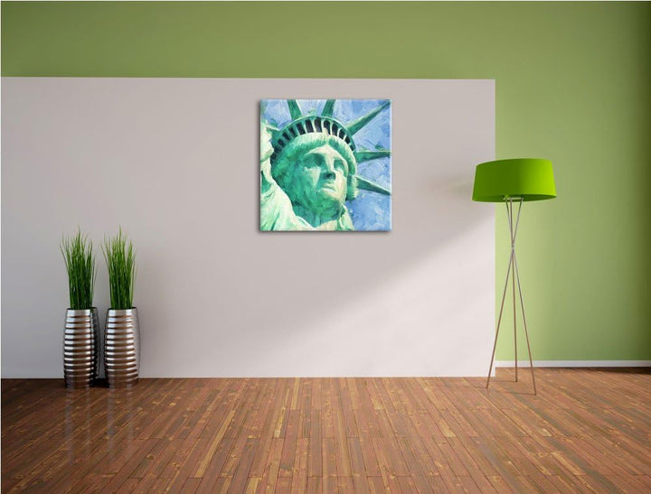 Freiheitsstatue Zeichnung, Format: 70x70 auf Leinwand, XXL riesige Bilder fertig gerahmt mit Keilrah