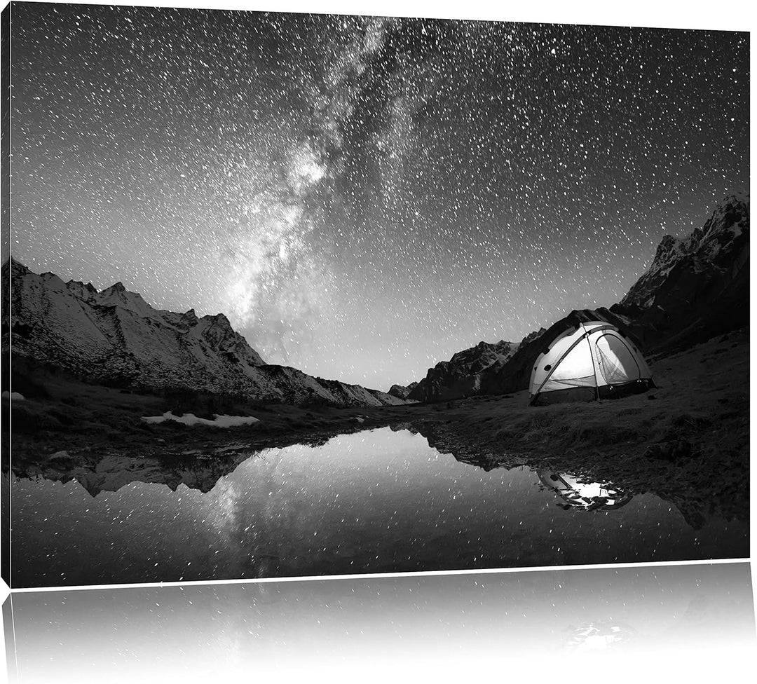 Pixxprint Zelten unter tausenden Sternen als Leinwandbild/Grösse: 100x70 cm/Wandbild/Kunstdruck/fert