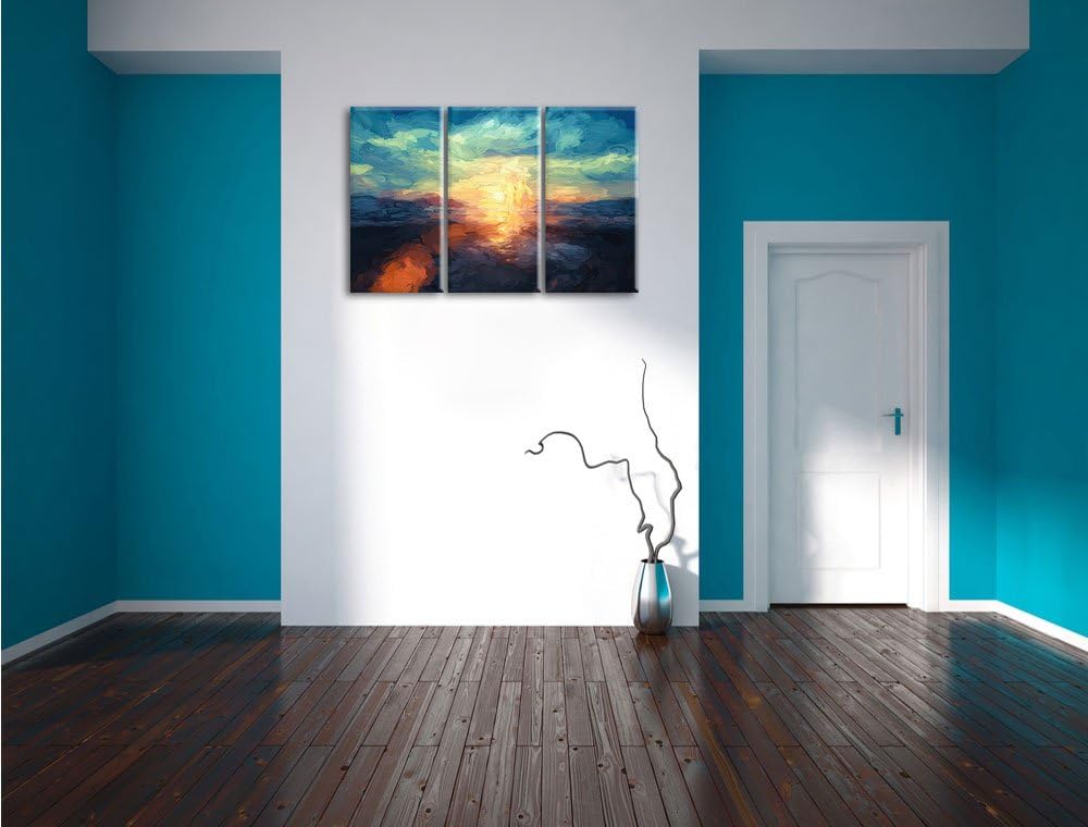 Pixxprint Yoga Silhouette am Strand als Leinwandbild/Grösse: 3 Teilig (120x80) / Wandbild/Kunstdruck