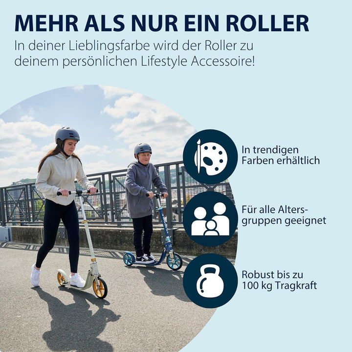 HUDORA BigWheel® 215 Scooter - Komfortabler Aluminium-Roller für bis zu 100kg - Höhenverstellbarer &