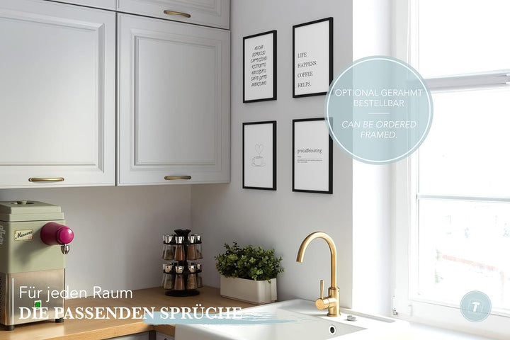 Papierschmiede® Premium Spruchposter Set 4er 50x70 cm (B2), Motiv: Coffee, Poster mit Sprüchen, Moti