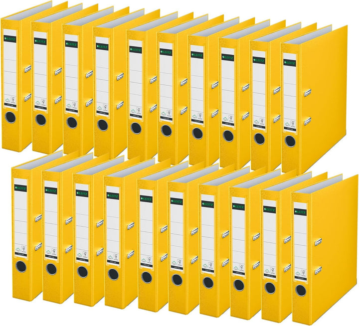 Leitz Qualitäts-Ordner 180° Plastik A4, 20er Pack, Schmal, Gelb, 5,2 cm Rückenbreite, PP-laminierter