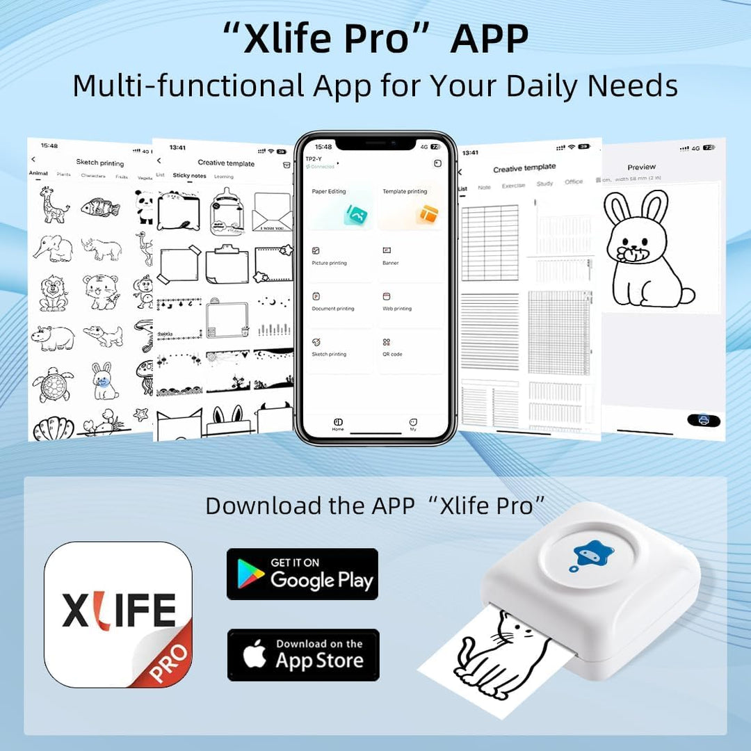 vretti Mini-Drucker TP2-Y Pocket-Drucker, Mini-Thermodrucker kompatibel mit Android & iOS, Sticker-D