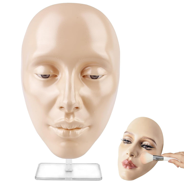 TOATELU Silikon Make-up-Übungsgesicht: Wiederverwendbare Übungskopf mit Ständer, Wimpernverlängerung