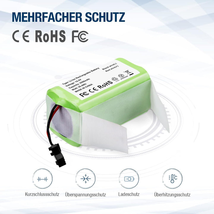 14,4V 3500mAh Li-Ion Ersatzakku Ersatzteile Kompatibel für Conga Excellence 990,950,1090 und Eufy Ro