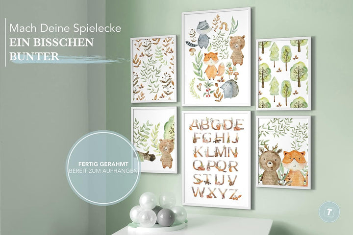 Papierschmiede® Bilder Kinderzimmer Kids Mood Poster Set Pfadfinder Tiere, Gerahmte Bilder fürs Kind