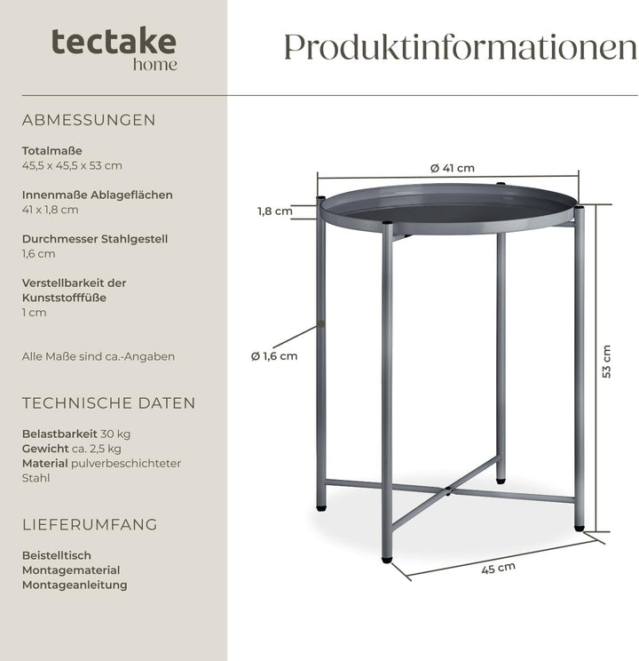 tectake 800911 Beistelltisch rund aus Metall, rustikaler Flair, abnehmbare Ablagefläche, stabil und